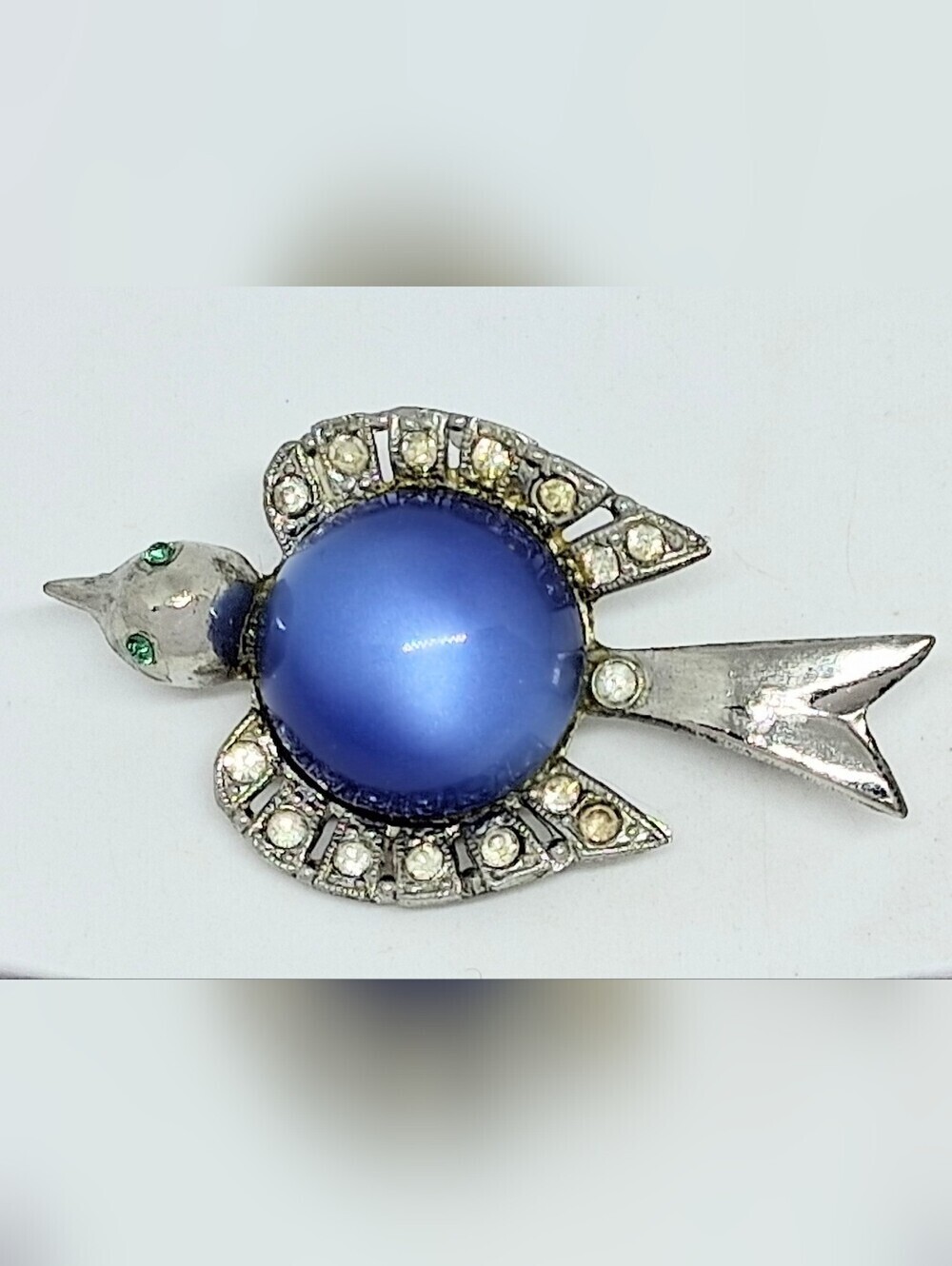 * Vintage Blue Moonglow Jelly Belly Bird Swallow Pin Brooch